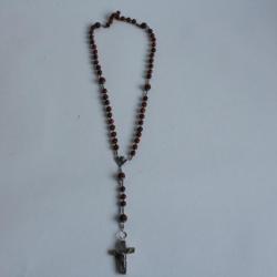 Ancien chapelet reliquaire bois sculpté et argent