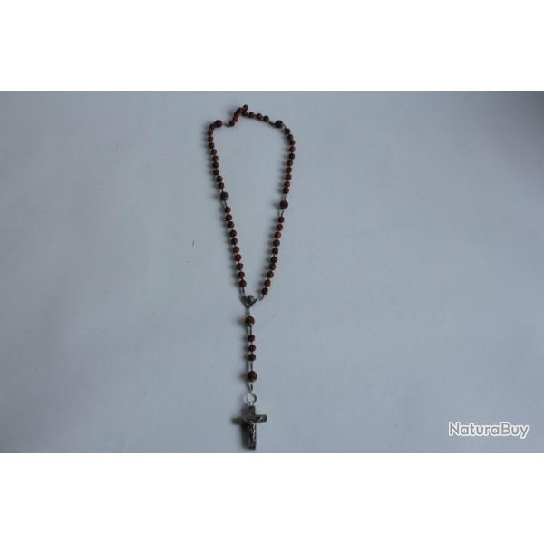 Ancien chapelet reliquaire bois sculpt� et argent