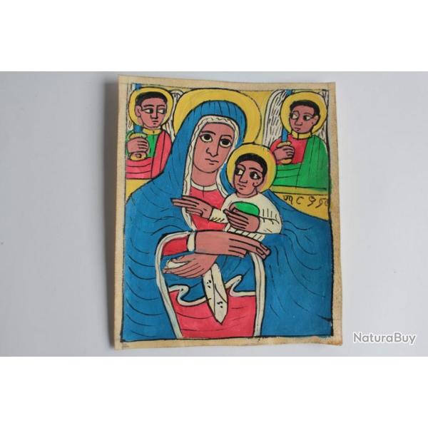 Peinture sur parchemin Vierge � l'enfant �thiopie
