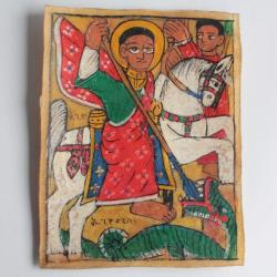 Peinture sur parchemin Saint George terrassant le dragon Éthiopie