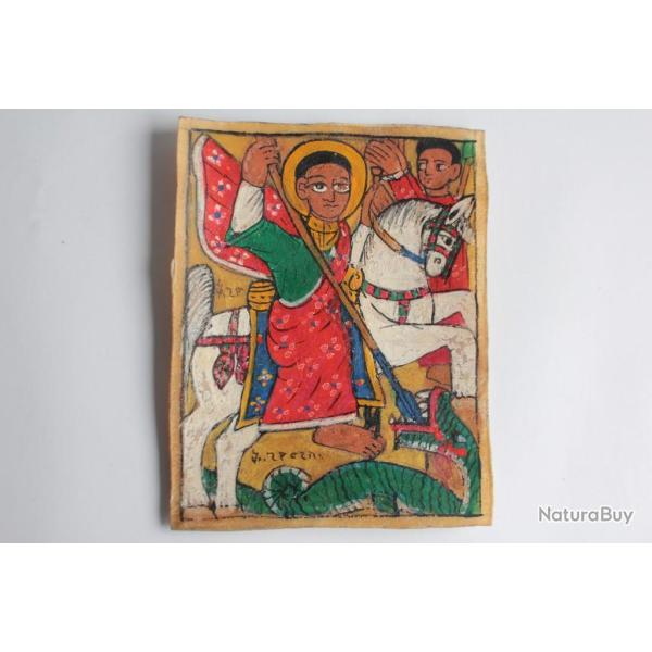 Peinture sur parchemin Saint George terrassant le dragon �thiopie
