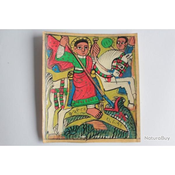 Peinture sur parchemin Saint George terrassant le dragon �thiopie