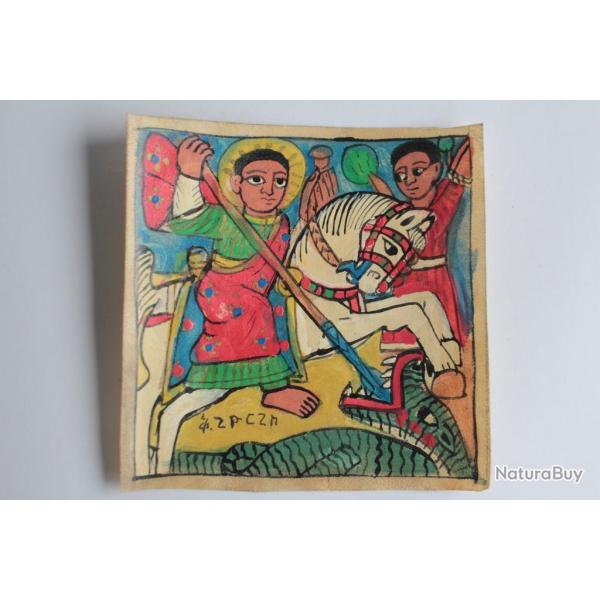 Peinture sur parchemin Saint George terrassant le dragon �thiopie