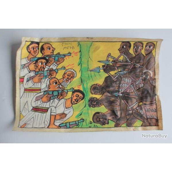 Peinture sur parchemin La bataille d'Adoua Art na�f �thiopie