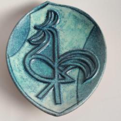 Marcel NOVERRAZ Plat céramique émaillée Coq Suisse