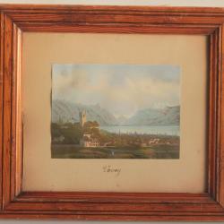 Peinture miniature Vue de Vevey Suisse