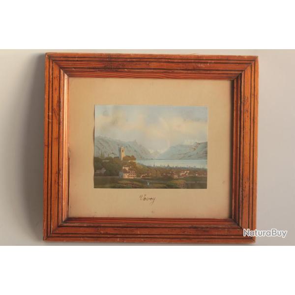 Peinture miniature Vue de Vevey Suisse