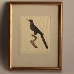 Peinture miniature sur soie Oiseau vintage