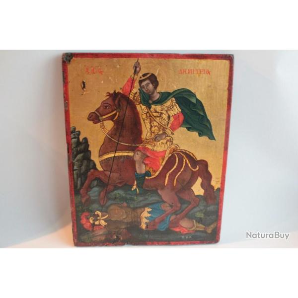 Ancienne Ic�ne grecque Saint Demetrios � cheval