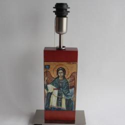 Pied de lampe bois peint Icône Archange Gabriel Michel
