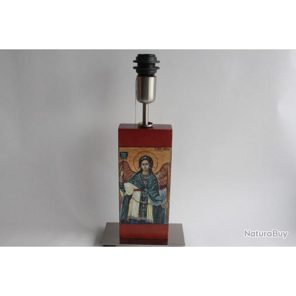 Pied de lampe bois peint Icne Archange Gabriel Michel