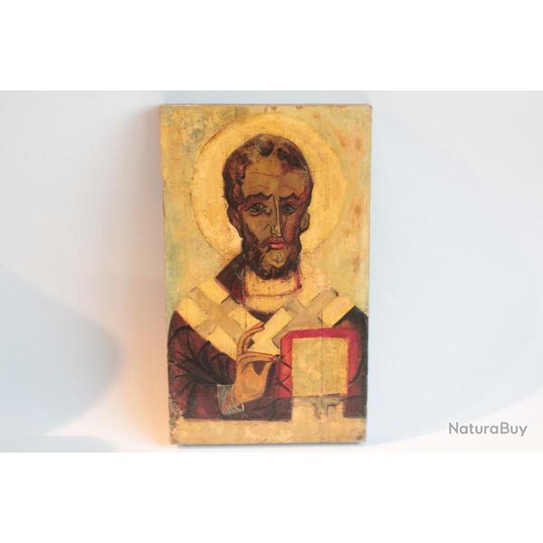 Ancienne Ic�ne orthodoxe Russe Saint Nicolas le Thaumaturge Novgorod
