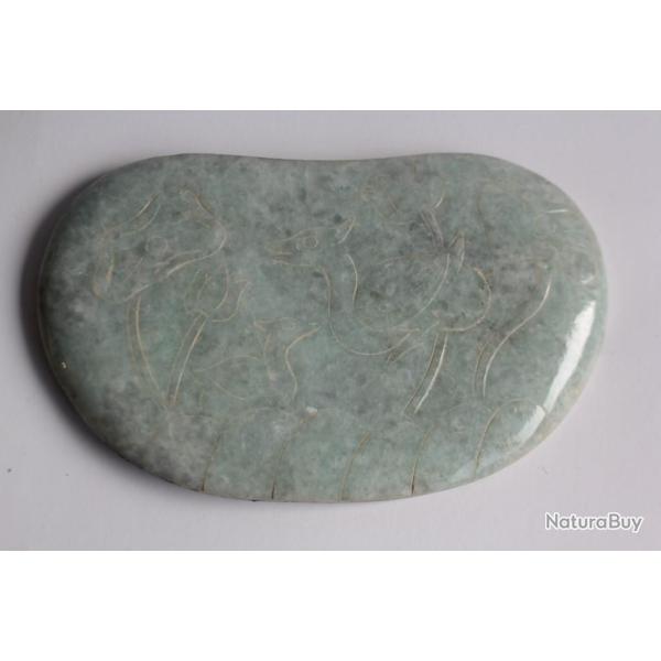 Ancienne plaque jad�ite sculpt�e Chine