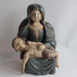 Ancienne Sculpture bois polychrome Pieta Vierge de Piété