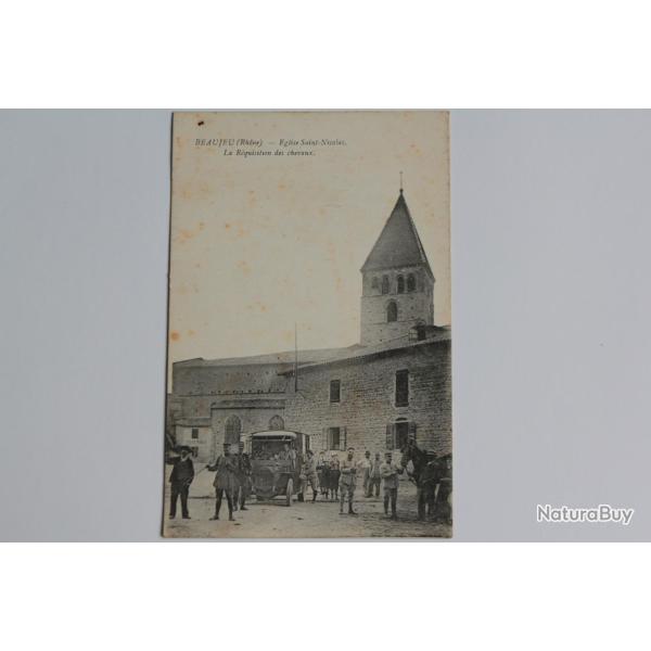 CPA Rh�ne Beaujeu �glise Saint-Nicolas R�quisition des Chevaux
