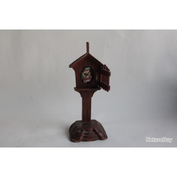 Calvaire bois sculpt� Peinture miniature Vierge � l'enfant Art Populaire