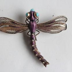 Broche articul&eacute;e Libellule vermeil &eacute;maill&eacute; Chine argent