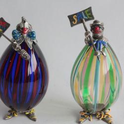 Salière et poivrière Clowns verre et argent Murano Angini Italie