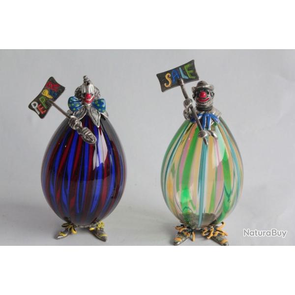 Sali�re et poivri�re Clowns verre et argent Murano Angini Italie