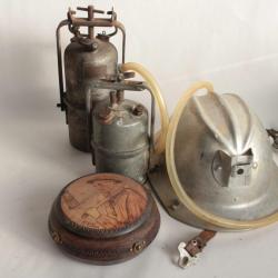 Lot Objets mineur Casque Lampe Boite