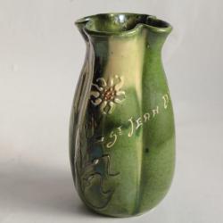 Vase terre vernissée Edelweiss Saint-Jean-d'Aulps Art Populaire Savoie