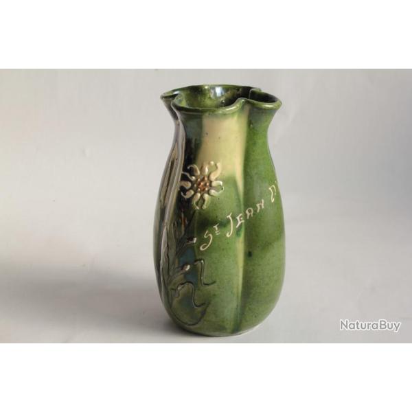 Vase terre verniss�e Edelweiss Saint-Jean-d'Aulps Art Populaire Savoie