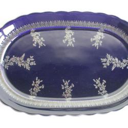 Plat porcelaine bleu cobalt et argent Capeans Espagne