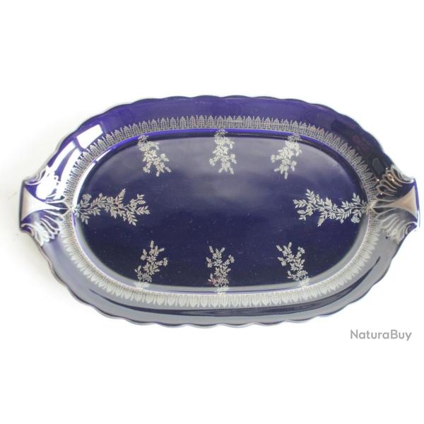 Plat porcelaine bleu cobalt et argent Capeans Espagne