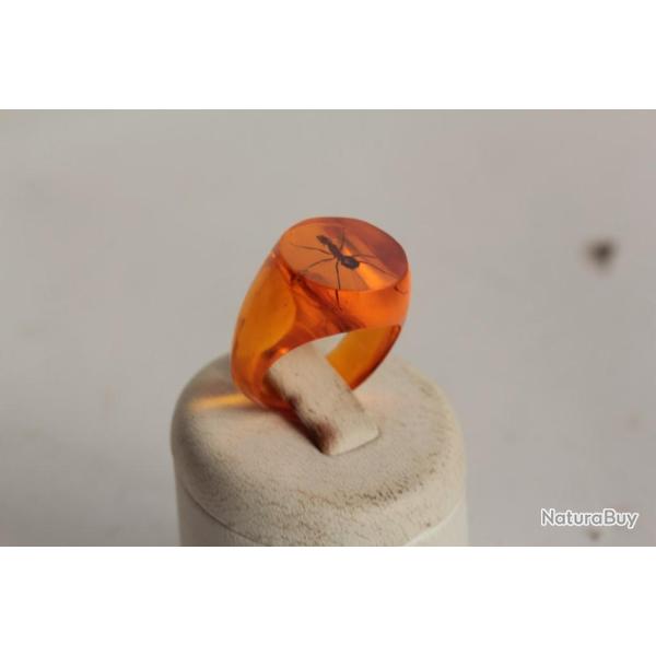 Bague r�sine ambre inclusion Fourmis vintage T51
