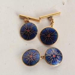 Boutons de manchettes et bouton de col plaqué or émaillé