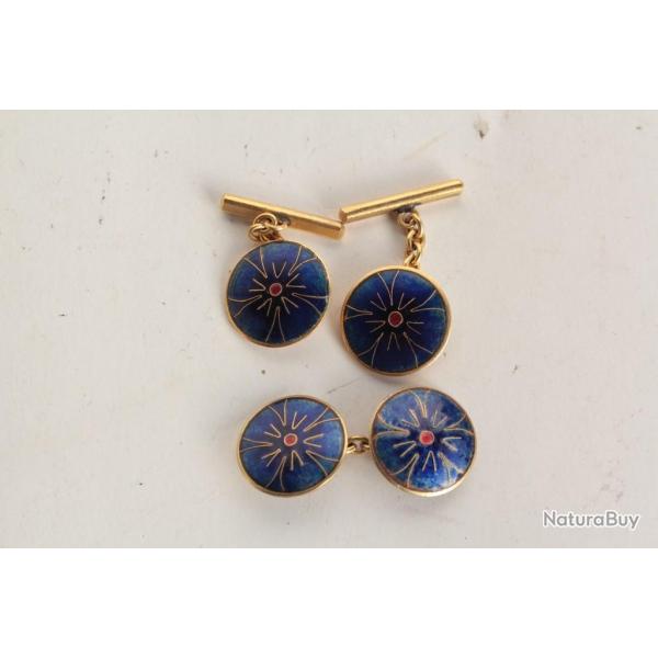 Boutons de manchettes et bouton de col plaqu� or �maill�
