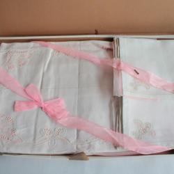Ancienne Nappe et 12 sets de table Lin Dentelle de Luxeuil