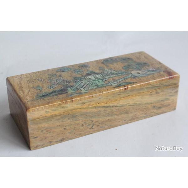 Boite pierre incrustations Nacre Chine 1920