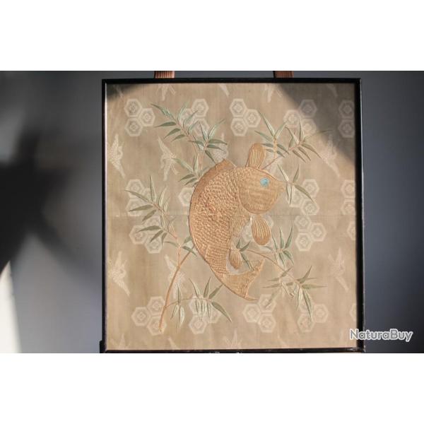 Tableau soie brod�e Carpe Chine Asie
