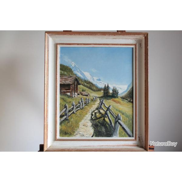 Tableau peinture Paysage alpin Montagne Suisse Andr� Chs. 1958