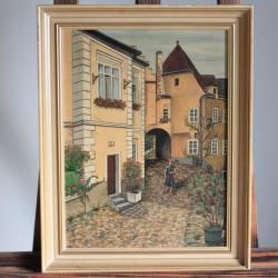 Tableau peinture Hirsch Krems an der Donau Église Autriche Art naïf