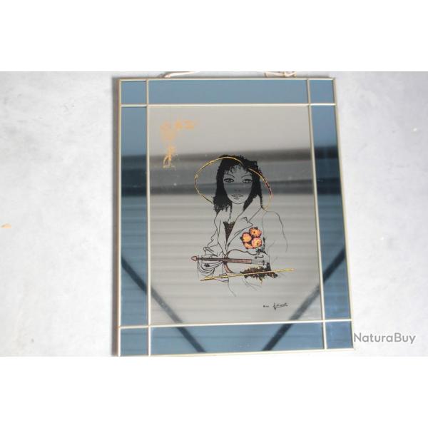 Tableau verre eglomis� Femme au violon
