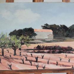 Tableau peinture Vignes près de St Cannat en Provence R. Perroud