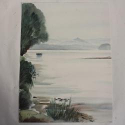 Aquarelle René GUINAND Bord de Lac Suisse