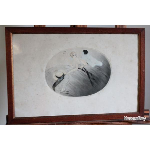 Gravure originale Marcel COSSON Danseuses et Colombine