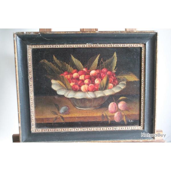 Tableau peinture Nature morte Coupe de cerises R.Z. XIXe si�cle