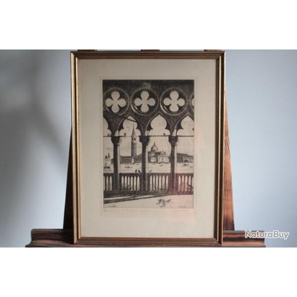 Gravure originale Palais Ducal Venise Italie Reynold Oscar DISTELI