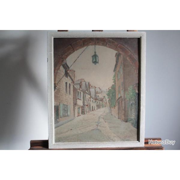Tableau peinture M.F. Mercier Dinan Vue du Jerzual