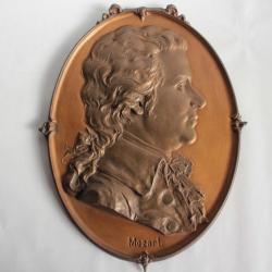 Grand Bas relief bronze Portrait Mozart
