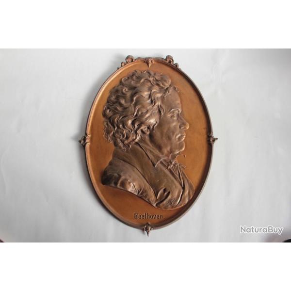 Grand Bas relief bronze Portrait Beethoven
