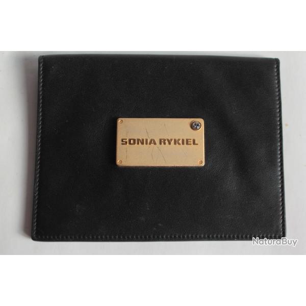SONIA RYKIEL Petite pochette enveloppe cuir noir