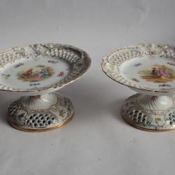 Paire petits Compotiers porcelaine ajourée Dresden Carl Thieme Allemagne