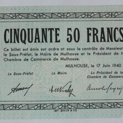 Billet de nécessité 50 Francs Mulhouse 1940