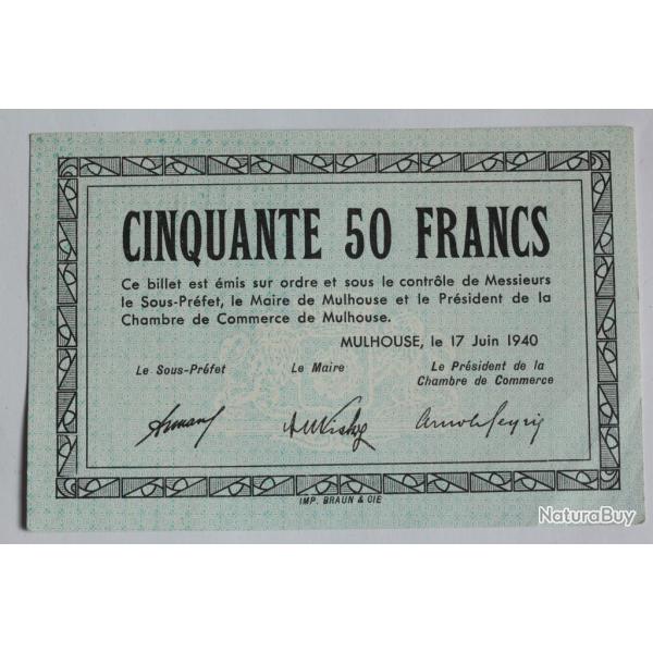 Billet de n�cessit� 50 Francs Mulhouse 1940