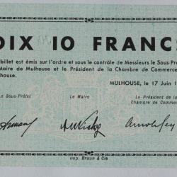 Billet de nécessité 10 Francs Mulhouse 1940